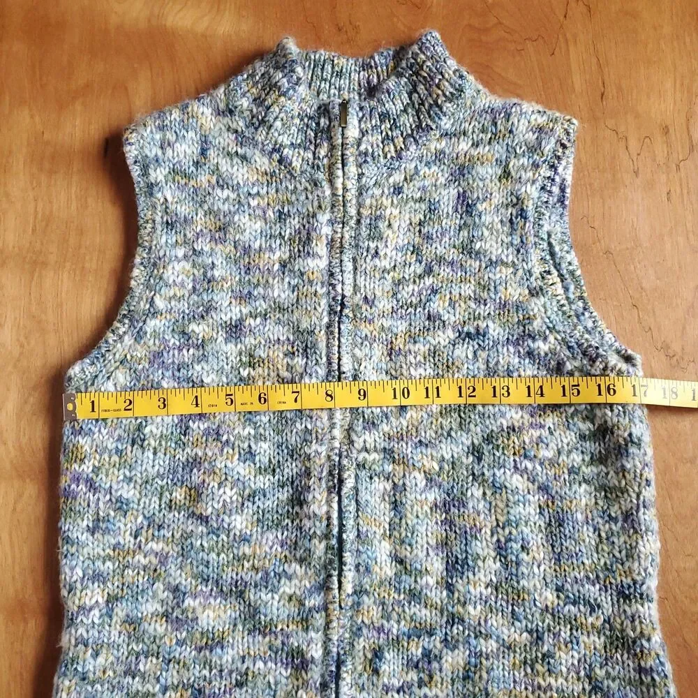 Vintage Talbots Sweater Vest Women S Wool Blend Knit Multicolor Full Zip 90s - Picture 9 of 10